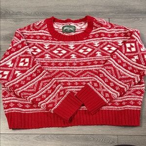 American Eagle Outfitters Red and White Fair Isle Crewneck Sweater
